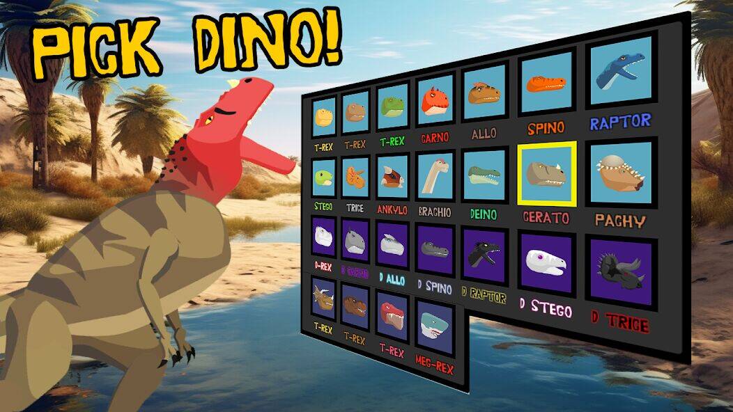 Скачать взломанную T-Rex Fights Dinosaurs [Много денег] MOD apk на Андроид